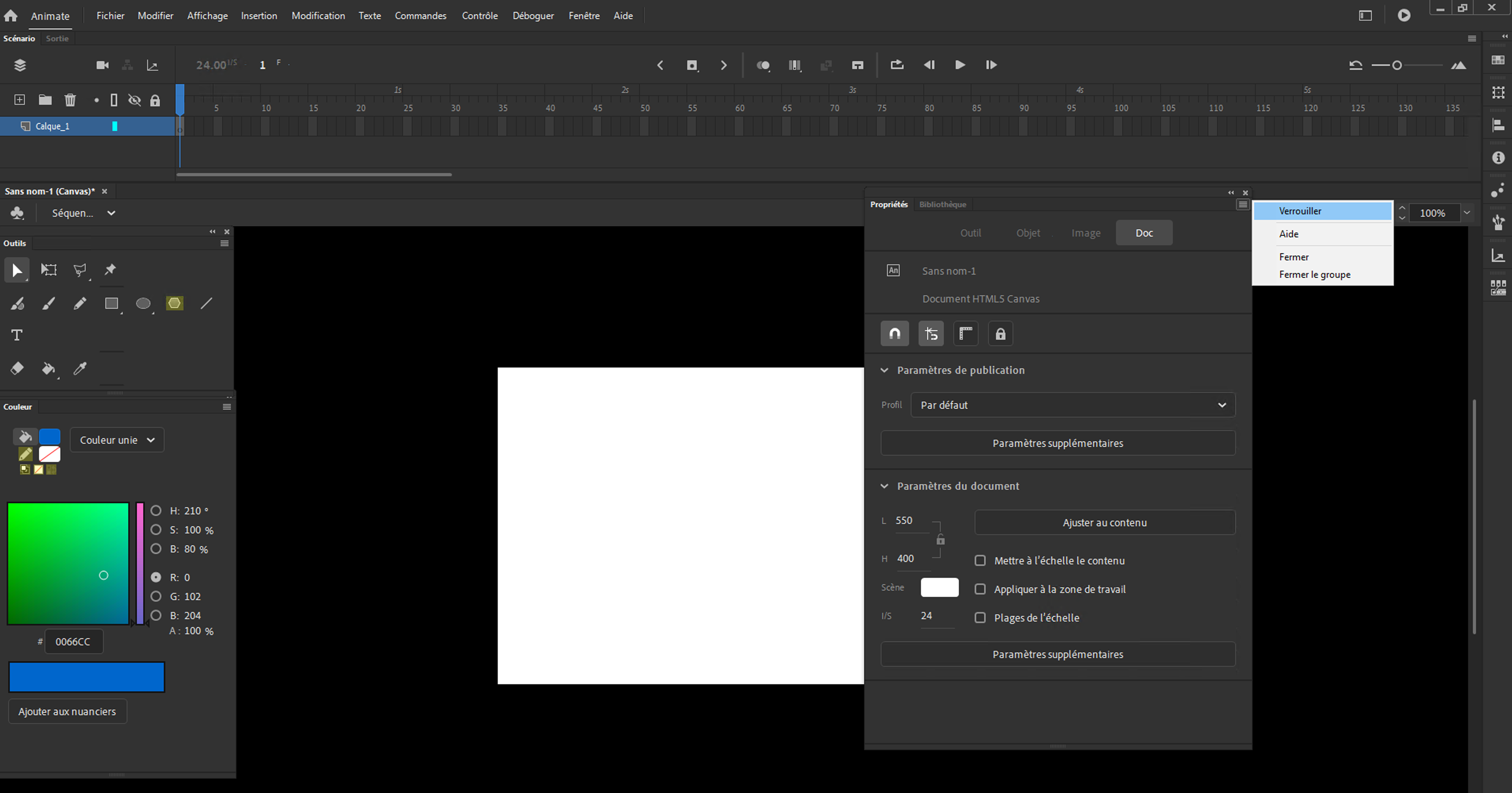 Panneaux Animate avec l’option de verrouillage