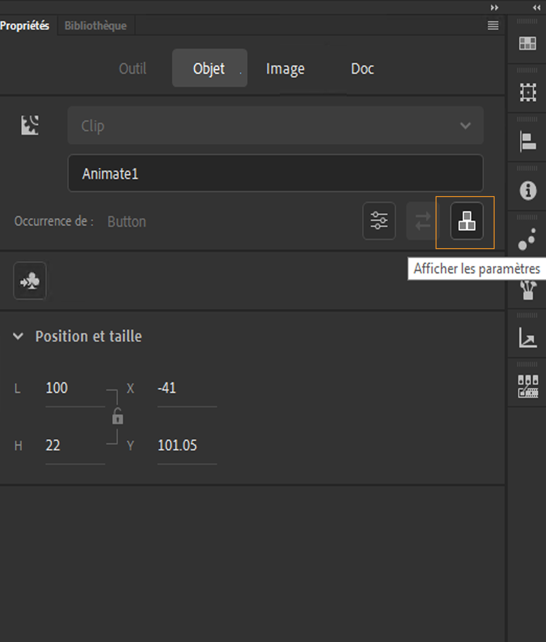 Bouton Afficher les paramètres