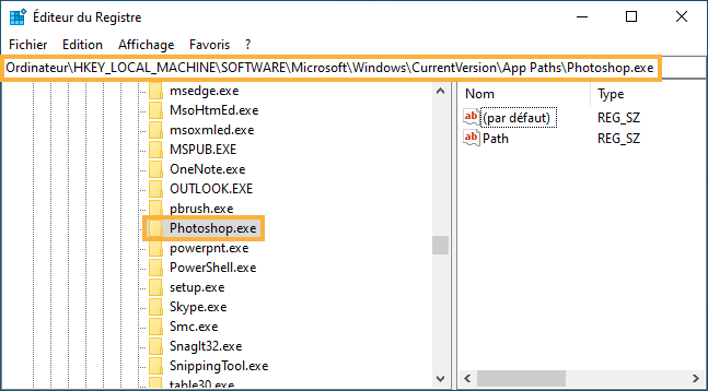 Accès à la clé de registre
