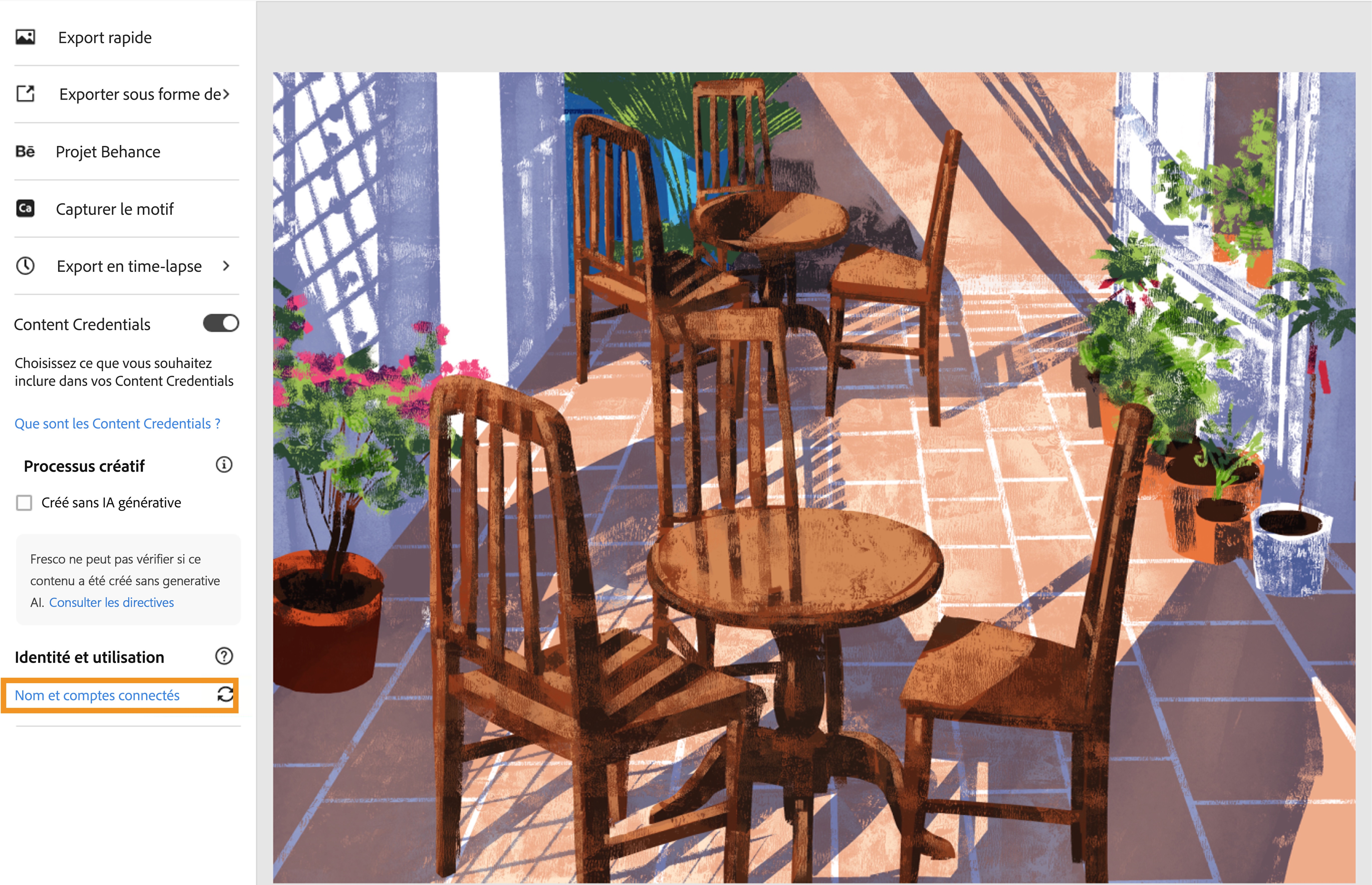 L’option de connexion de comptes vous redirige vers le site Web Comptes connectés d’Adobe 