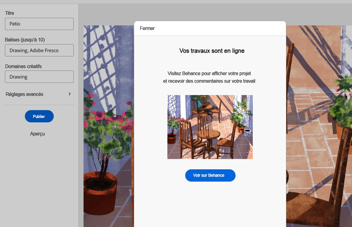 Éditeur de projet > Afficher sur Behance