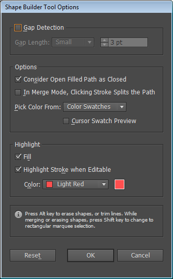 Boîte de dialogue Options de l’outil Concepteur de forme