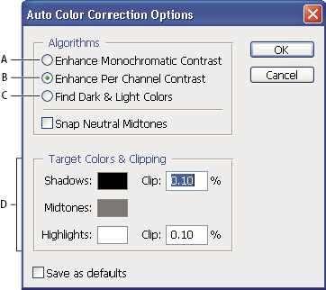 Options de correction colorimétrique automatique dans Photoshop