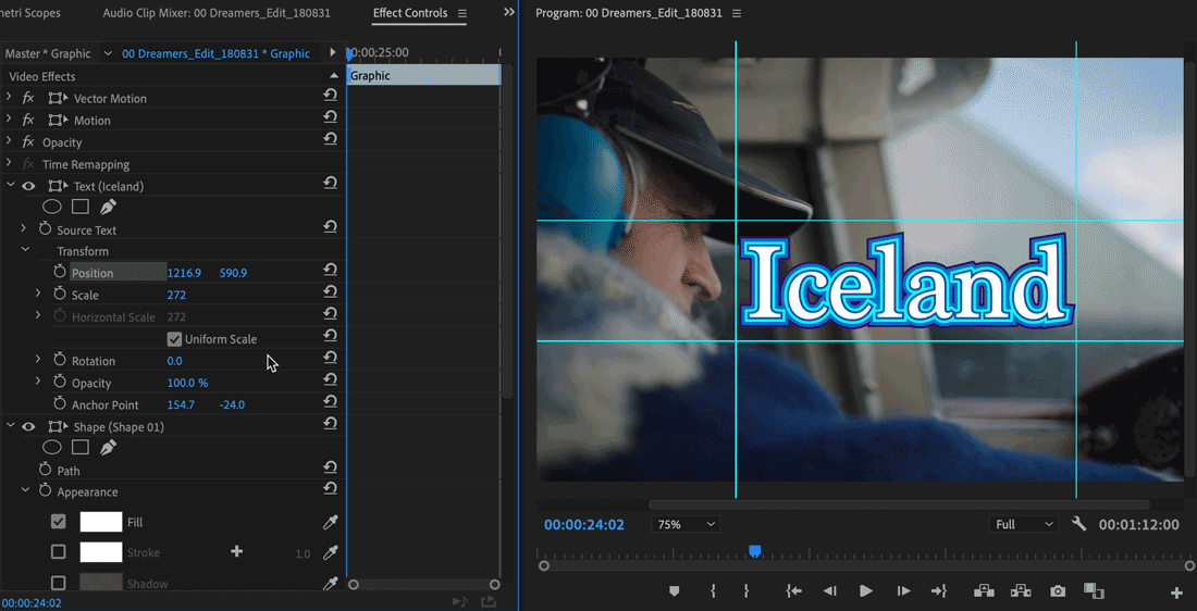 Animer la position du titre à l’aide du panneau Options d’effet
