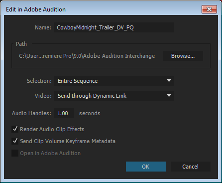 Boîte de dialogue d’Adobe Audition
