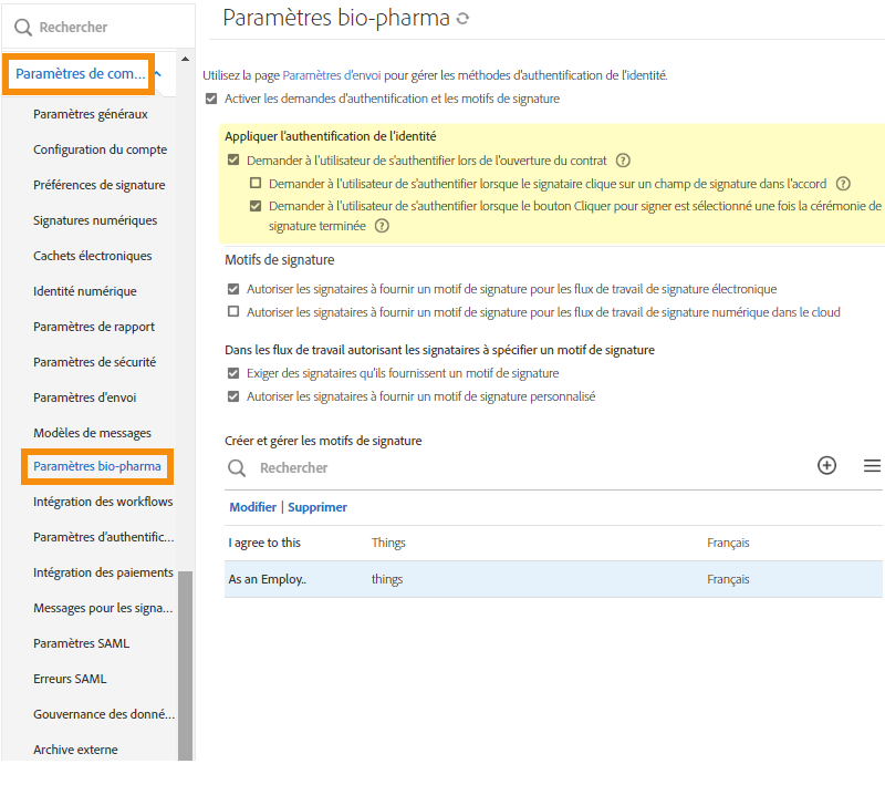 Accédez aux commandes Appliquer l’authentification de l’identité dans l’onglet Bio-Pharma.