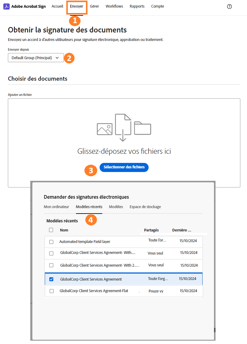 Page de sélection initiale du fichier avec l’interface Choisir un fichier développée