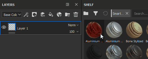 drag and drop a smart material from the asset panel to the layer stack