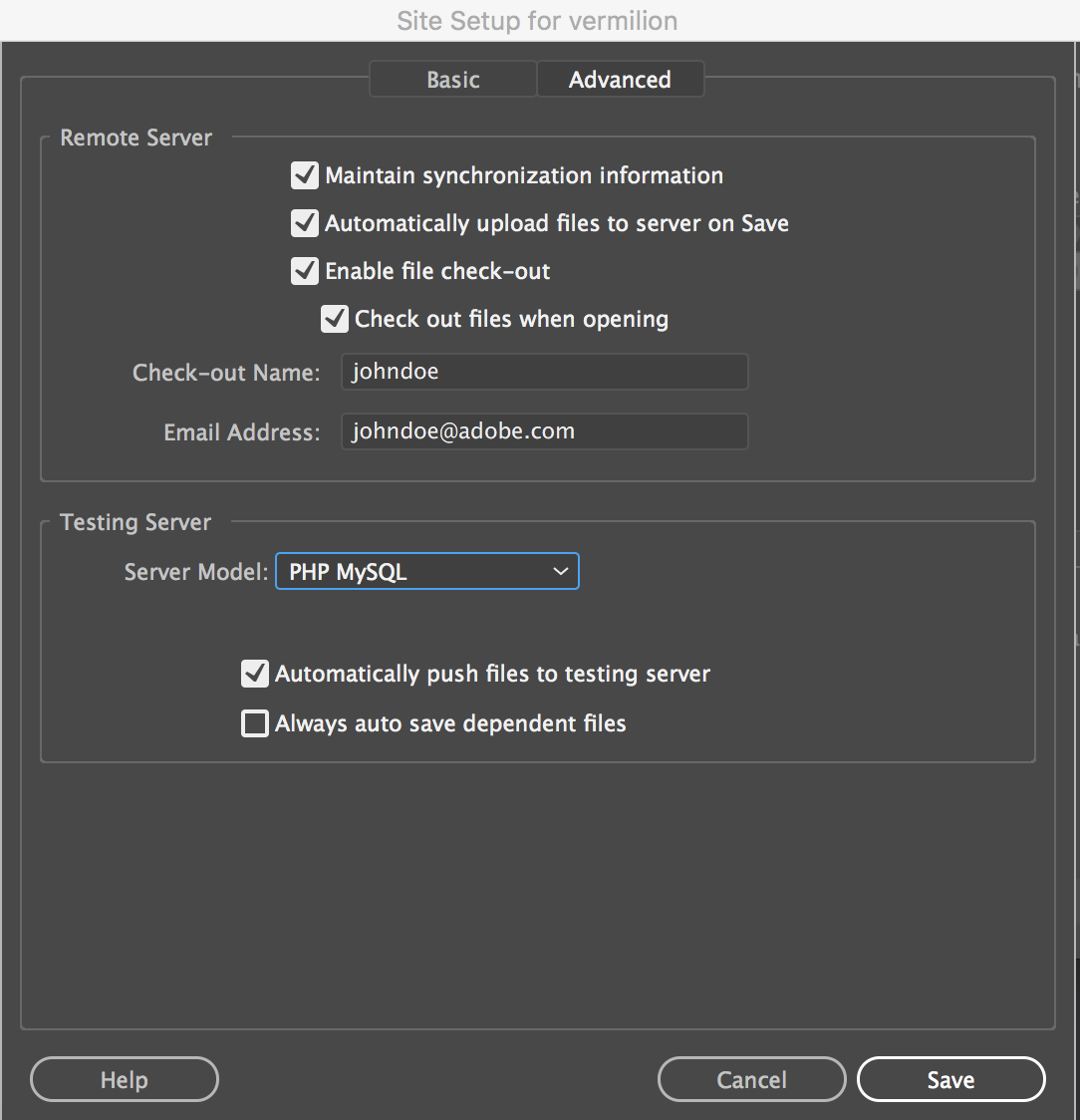 Configurazione delle opzioni di connessione avanzate del server