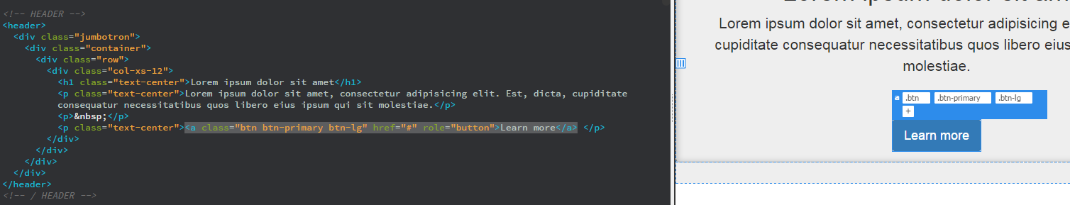 Fate clic sul nome del tag nella vista Dal vivo per selezionare l’intero contenuto del tag nella vista Codice