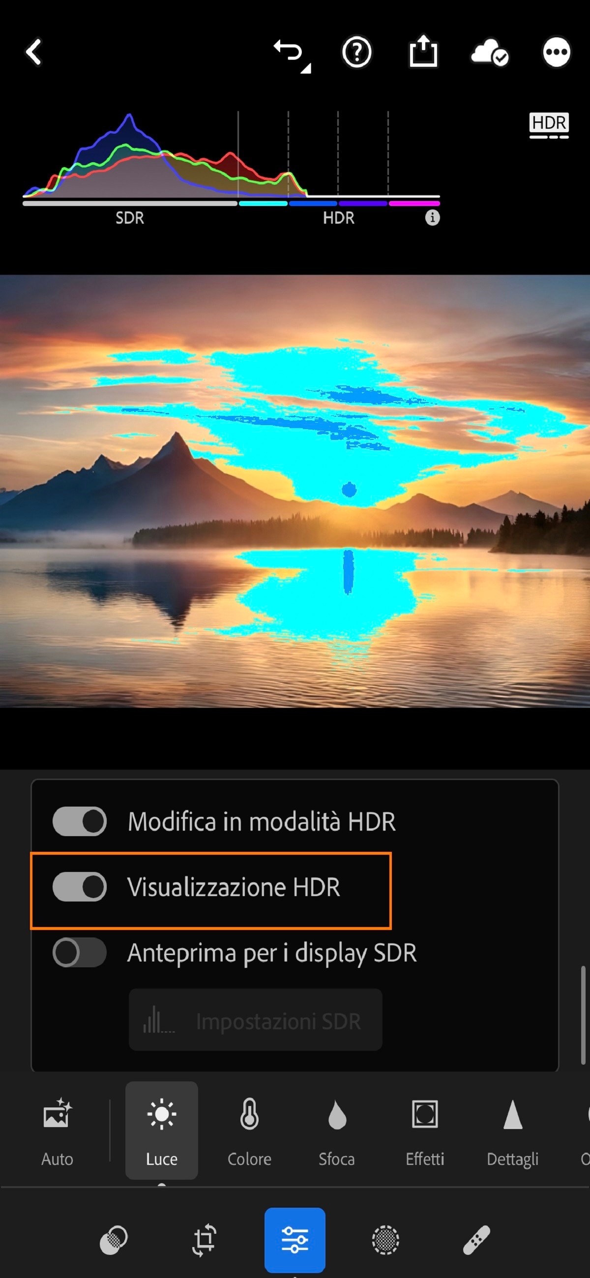Attivazione di Visualizza HDR