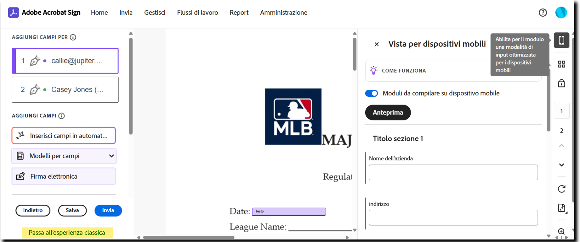Esempio della pagina di authoring