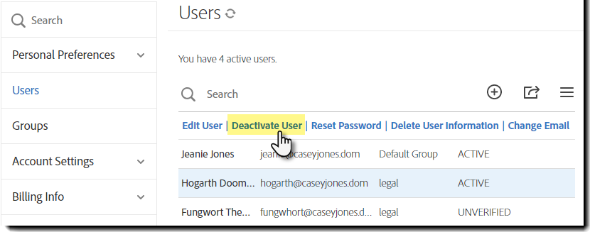 Collegamento Disattiva utente