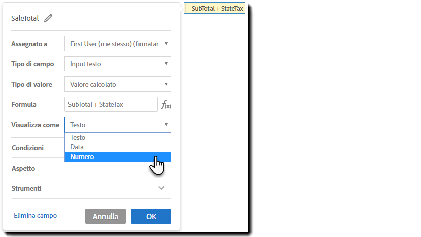Visualizza come campo