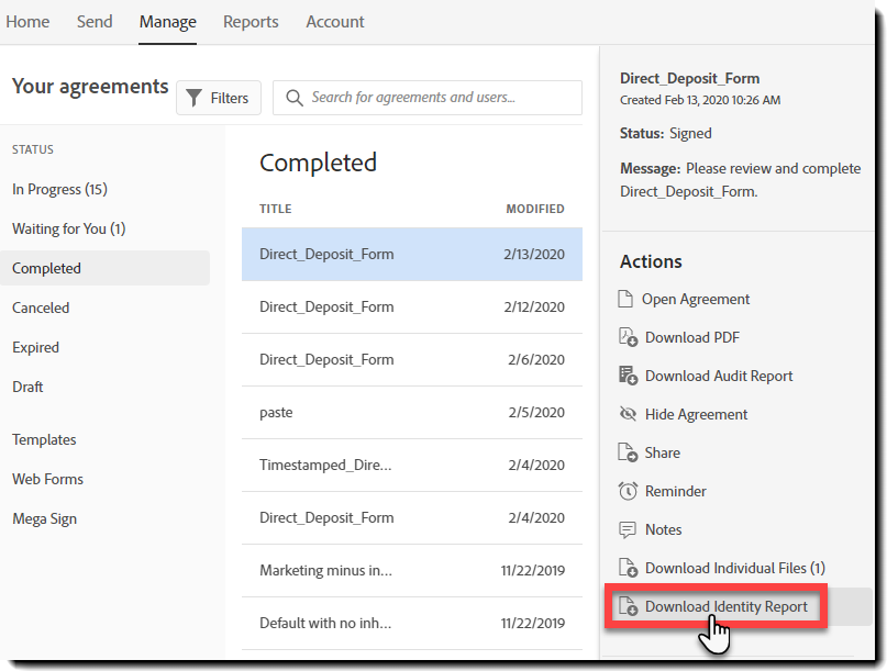 Scarica report identità