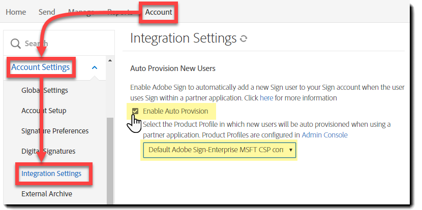 Abilitare il provisioning automatico nell’applicazione Web di Sign
