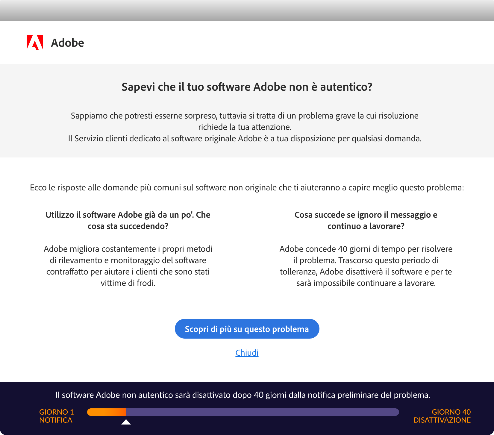 Notifica inviata quando è in uso un’app non autentica