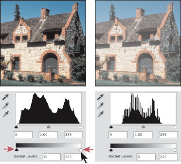 Photoshop 出力レベルスライダーを使用したシャドウとハイライトのターゲット値の指定