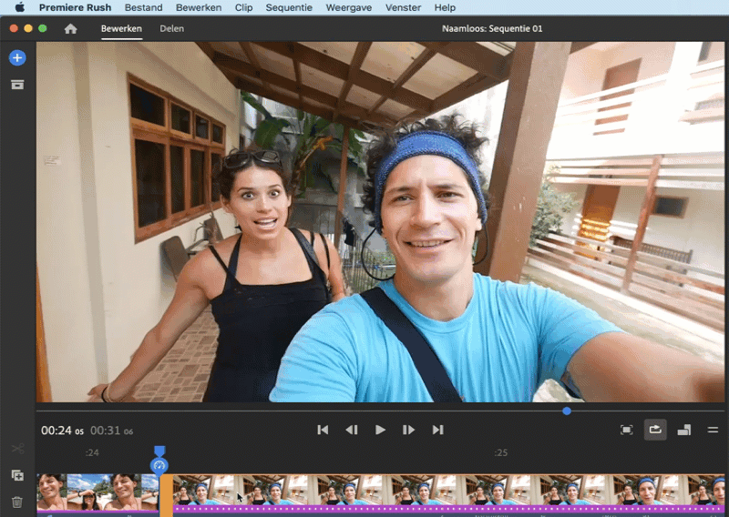 Selecteer de audio-videoclip op de tijdlijn en selecteer vervolgens Clip> Afzonderlijke audio, of druk op E op het toetsenbord.