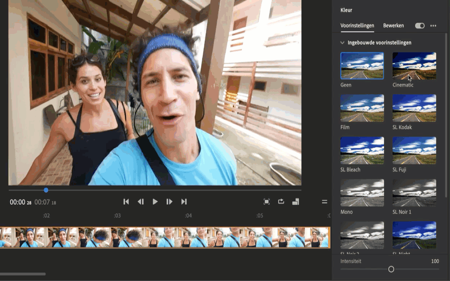 Een kleurvoorinstelling toepassen, de intensiteit en de kleureigenschappen aanpassen