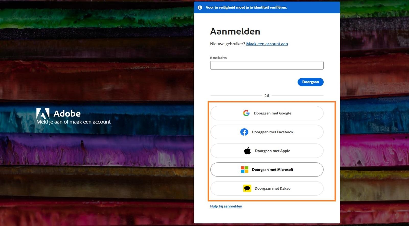 Sociaal account voor aanmelding.