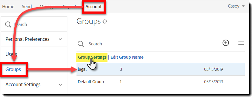Gruppeinnstillinger-kobling