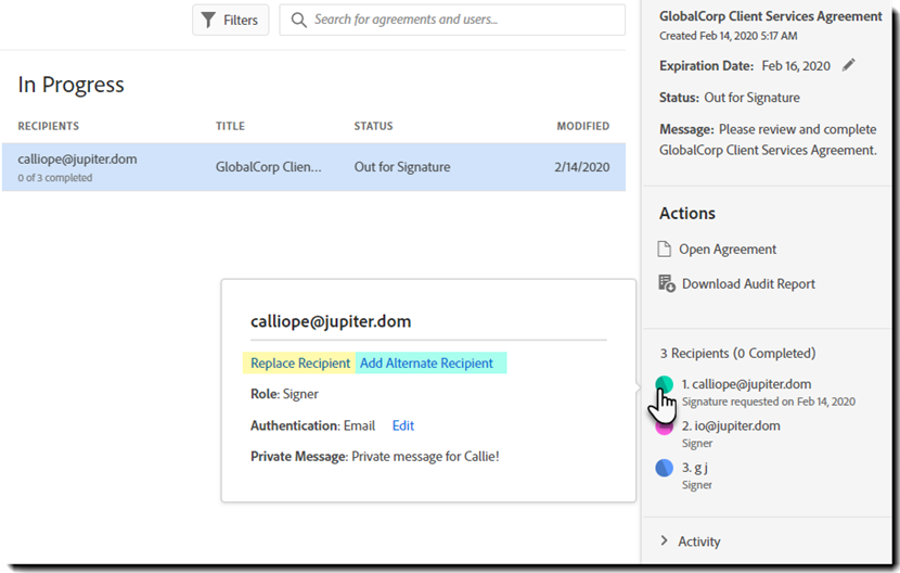 Alternativer for Erstatt gjeldende mottaker