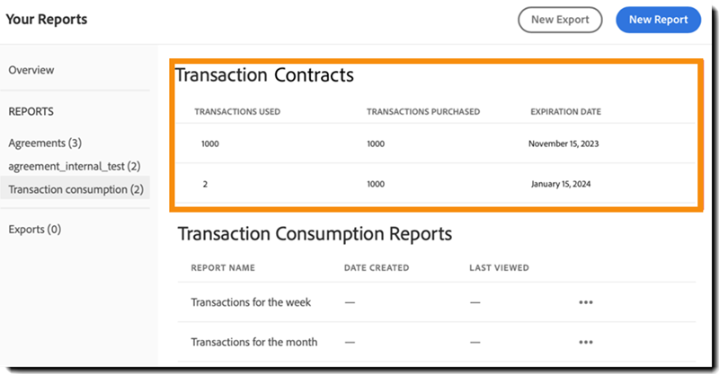 Siden Transaksjonsrapporter med transaksjonsforbruksrapporten uthevet