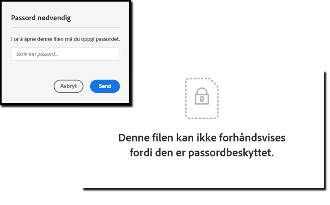 Et eksempel på panelet for passordutfordring, og den resulterende feilen hvis et passord ikke er inkludert.