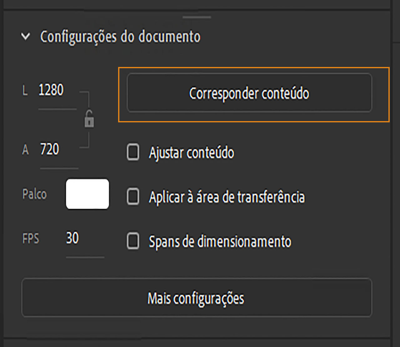 Opção corresponder conteúdo