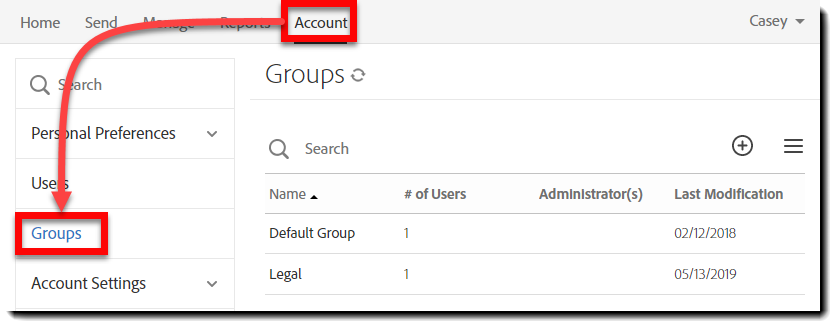Navegue até Grupos