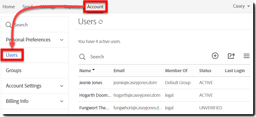 Navegar até usuários