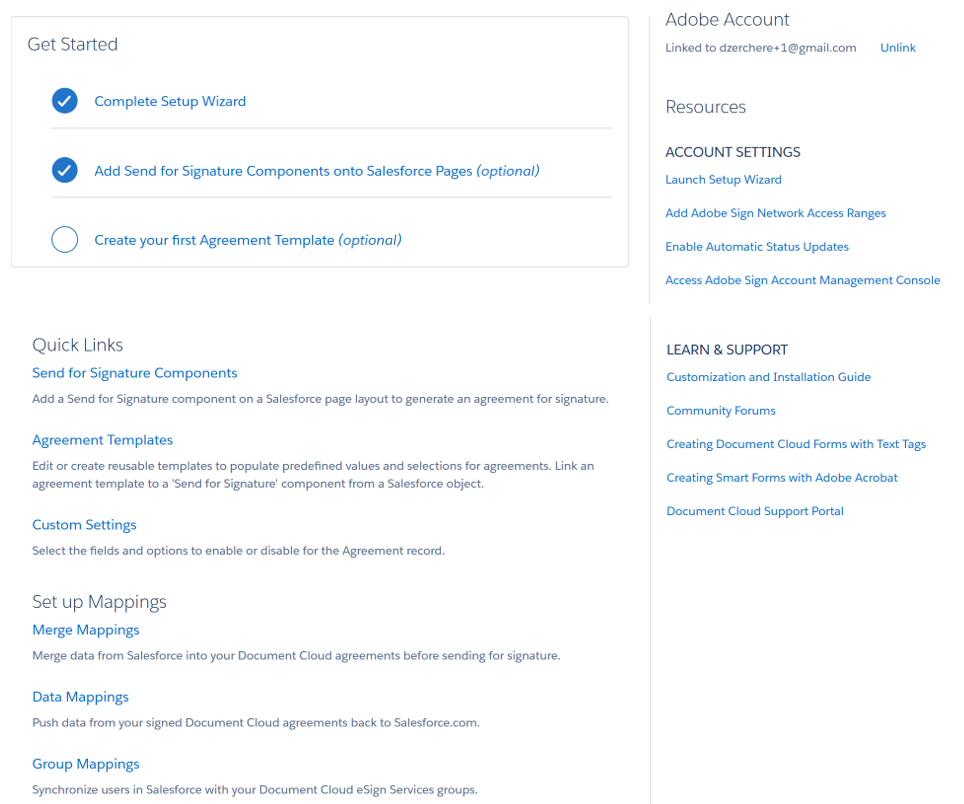 Página de administrador do Adobe Sign aprimorada