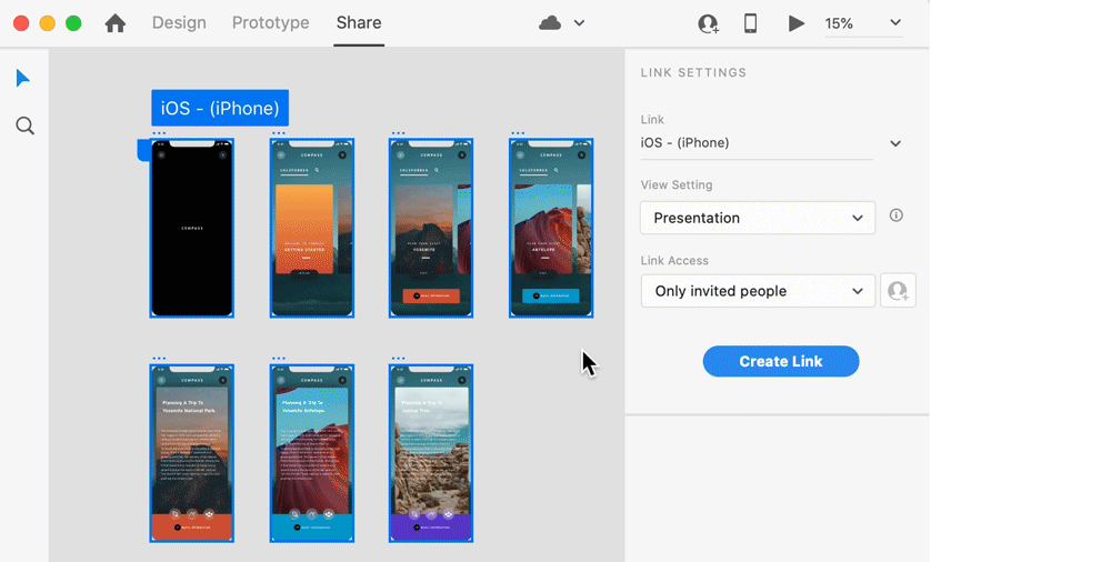 Criar e compartilhar um link público usando a predefinição Revisão de design