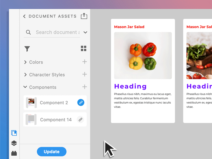 Visualizar as atualizações do painel Ativos do documento