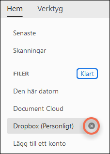 Alternativen Kryssa och Klar för att ta bort konto