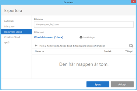 Klicka på Exportera i Acrobat