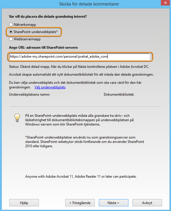 Underordnad SharePoint-webbplats och webbadress