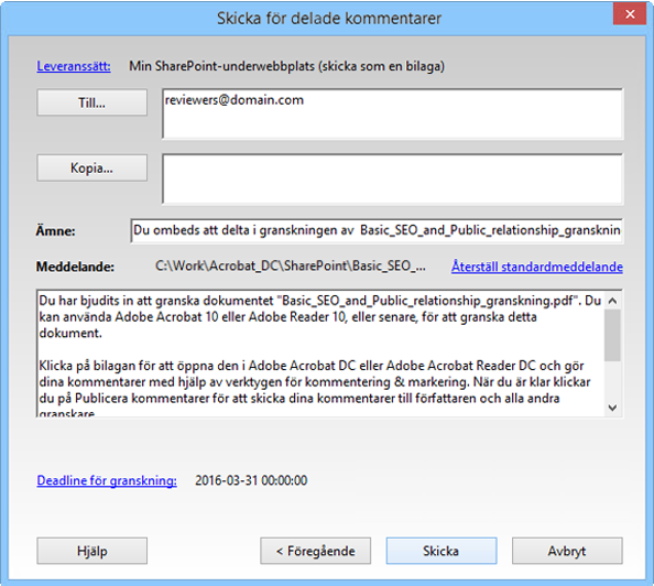 Lägg till granskare och skicka