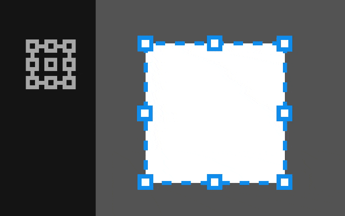 Markerad rityta med blå handtag och ikonen för referenspunktsrastret markerad i kontrollpanelen.