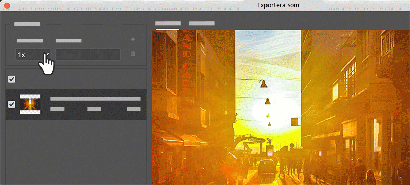 Animerad version av dialogrutan Export As.
