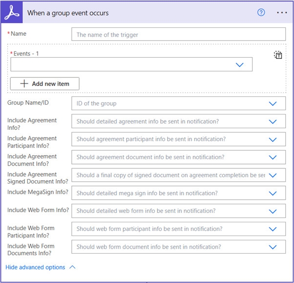 Dialogrutan för utlösare med inmatningsfält När en grupphändelse inträffar.