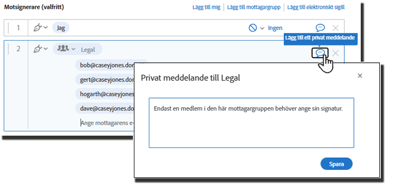 En motsignerarpost med det privata meddelandet exponerat