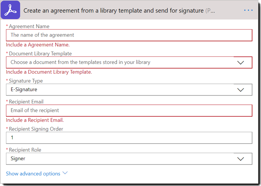 Åtgärd: Skapa ett avtal från en biblioteksmall och skicka för signatur