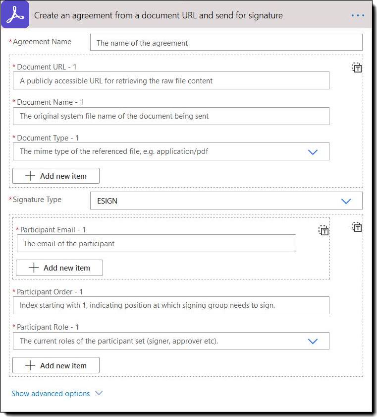 Skapa ett avtal från en dokument-URL och skicka för signering