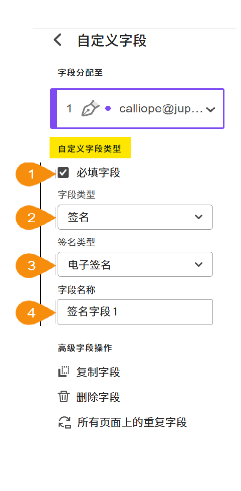 字段自定义菜单视图，其中突出显示了“可自定义字段类型”部分。