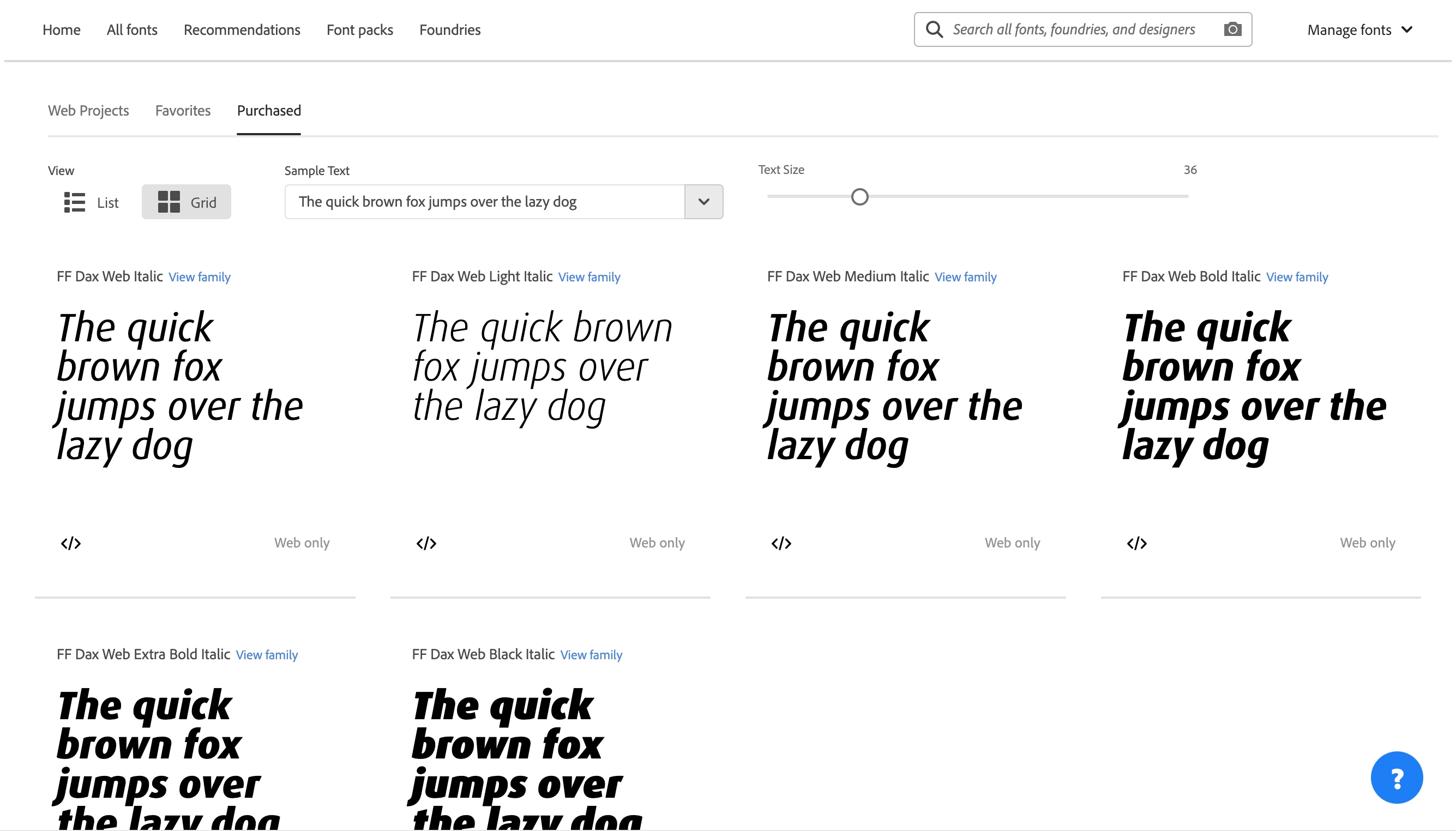 會顯示已購買的字體