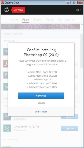 Conflicting processes detected while installing an Adobe Creative Cloud app